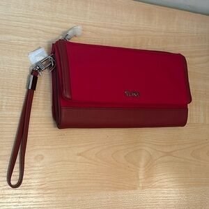 Tumi Voyageur Desert Red Travel Wallet/Wristlet - Removeable Leather Strap